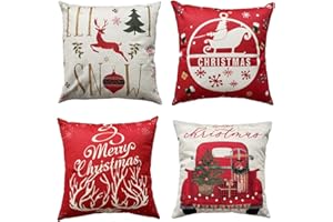 OYIMUA Zestaw 4 Poszewki Dekoracyjne na Poduszki Boże Narodzenie 50x50 Poszewki na Poduszki Lniane na Sofę Poduszka Salon Nowoczesna Poszewka na Poduszkę Ogród Poduszka Zewnętrzna na Kanapę
