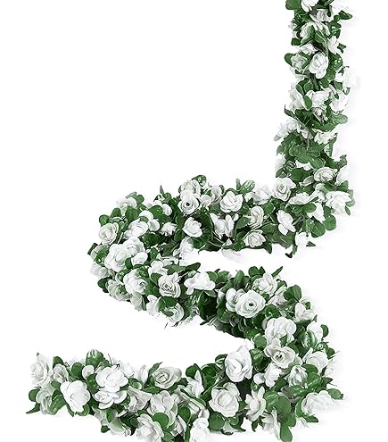 Ghirlanda Rose Artificiali In Seta - 2 Pezzi Con 9 Fiori Bianchi, Per Matrimoni E Decorazione - Foto 3