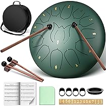 Lomuty Tambour de Langue en Acier, 12 Pouces 30cm,11 Notes C Majeur, Instrument de Percussion, Tambour à Main avec Sac, Livre de Musique, Maillets et Médiators (brun