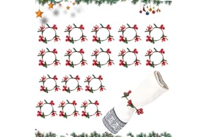 GZGXKJ Portatovaglioli di Natale, 16 pezzi, con bacche rosse, anelli portatovaglioli per ghirlanda di Natale, adatti per feste di Natale, Ringraziamento, Capodanno, decorazione da tavola