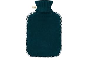 UMOI Bouillotte de haute qualité en caoutchouc naturel 1.8 litres avec housse en tricot fin gris foncé et couvercle à coutures blanches (Vert)