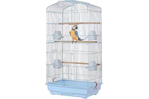 DENNY SHOP Large Metal Bird Cage for Budgie Parakeet Canary Cockatiel Finch or Lovebird by Crystals® (White)