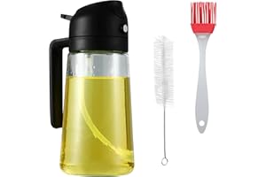 HAOYULUO Spray Huile Cuisine Air Fryer 2 en 1，470ml Spray Huile d'olive,Avec brosse de nettoyage et brosse à huile,Pulverisateur Huile Cuisine,Pour la cuisine, la pâtisserie,les grillades et les salades (Noir)