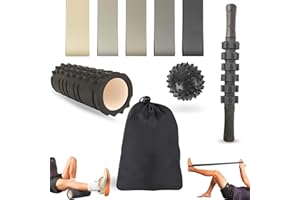 EUREKA BODIFY Rouleau de massage musculaire – Foam Roller pour Dos, Jambes, Fasciite Plantaire – Kit avec Balle, Bandes de Résistance – Pilates, Yoga, Fitness – Sac de Transport Inclus (Noir)