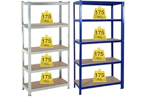 HUINI Regal Lagerregal Schwerlastregal 170x75x30cm Kellerregal Steckregal Werkstattregal 5 Böden Höhenverstellbar Metallregal Regalsystem Max. Belastbarkeit für jedes Fach: 175kg - Verzinkt