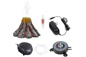 YWNYT Aquarium Volcano Ornament Kit, Colorful LED Light Air Stone Air Bubbler Decoration for Fish Tank, Aquarium Ornament Fish Tank Decor (with Air Pump)