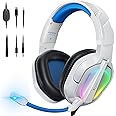 Krysenix PG2 Gaming Headset for PS4/PS5/PC/Xbox One, Ergonomic Design Over Ear with AI Stereo Microphone Sound, Computer Headset with 3.5mm Jack & RGB Light White/Blue