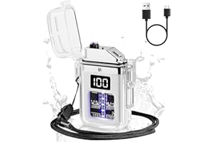 Bistfy Mechero Electrico con LCD Pantalla Encendedor Eléctrico Tipo C USB Recargable, Plasma sin Llama Cortaviento y Impermeable Cool Encendedor para Camping Senderismo Supervivencia Equipo Táctico