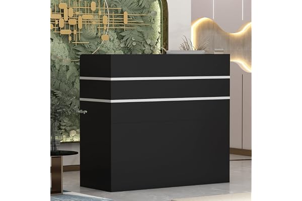 PREMTURE Comptoir de Réception Secrétaire et Magasin - Meuble de Bureau 3 Tiroirs 1 Armoire 110x120x48 cm Noir