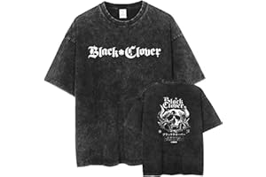 JIMINHOPE Black Clover T-Shirt Anime Printed Casual Short Sleeve Washed Model Retro Trend T-Shirt Cosplay Clothing Harajuku Style Short Sleeve...