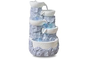 ZEN LIGHT Zen'Light SCFR22-F6 wewnętrzna wodospad 4 poziomy słoik efekt kamienia naturalnego kolorowe diody LED, dekoracja wnętrz Zen i odpoczynek, fontanna stołowa, H 31cm - Ganda Zen'Light, Szary