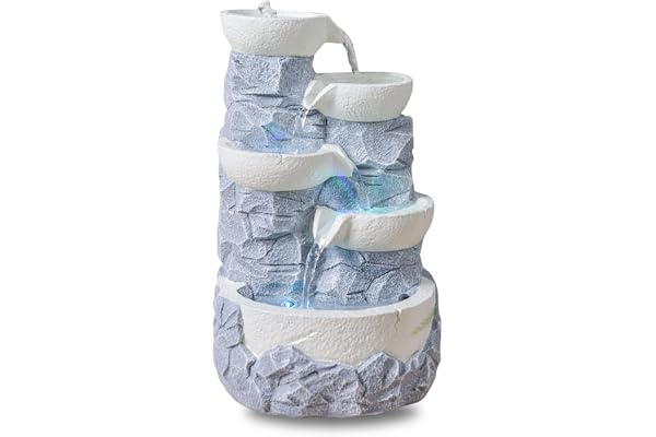 Inomhusfontän vattenfall 4 nivåer burk natursten effekt färgglad LED-ljus, zen och vilsam inredning, bordsfontän, exceptionell presentidé, H 31 cm - Ganda Zen'Light
