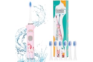 ZOUWEL Electric Toothbrushes, Electric Toothbrush Kids, Battery Operated Kids Toothbrushes with 6 Replacement Toothbrush Heads for Travel (Pink)