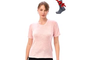 Merino.tech 100% Merino T Shirt Damen - Merinowolle Sport Wandern Thermoshirt Damen + Wandersocken