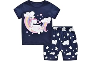 MIXIDON Mädchen Schlafanzug Kurz Kinder Sommer Baumwolle Kinder Pyjama 98 104 110 116 122 128 134 140 146