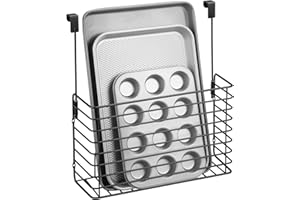 mDesign Metal Wire Kitchen Bakeware Organizer Basket - Hang Over Cabinet Door - Storage for Baking Sheets, Cupcake Tins, Cutting Boards, Foil, or Plastic Wrap - Concerto Collection - Matte Black
