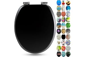 Sanfino® Premium Abattant WC en bois avec frein de chute, qualité supérieure, nombreux motifs colorés, confortable, installation facile, notice de montage incluse – „All Black"
