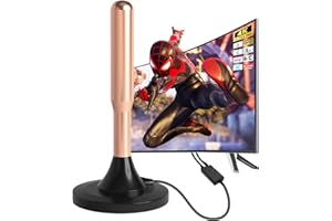 FIVGLRIG TV Aerial-Indoor TV Aerial 250+ Miles Freeview Aerial with Amplifier Signal Booster,Portable Indoor Digital Freeview TV Antenna for USB TV,360°Reception Strongest Signal & Strong Magnetic Base