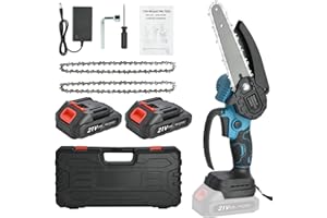 NUZEKY Mini Chainsaw Cordless 6-inch: Handheld Electric Chainsaw with 2×2.0AH Batteries - Portable Battery Small Chainsaw for Garden Courtyard Cutting - Mini Chainsaws with Security Lock (T71439_UK)