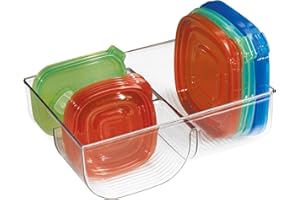 mDesign Uchwyt na pokrywkę – przechowuj do 26 małych pokrywek i 12 dużych pokrywek na słoiki, pudełka na lunch i nie tylko – pionowy stojak na pokrywki do pojemników kuchennych, przezroczysty