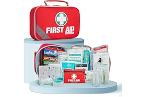 General Medi Trousse de premiers soins (215 pièces) + mini trousse de premiers soins de 43 pièces en prime pour la maison, la voiture, le camping, le bureau, le bateau et les voyages (Rouge)