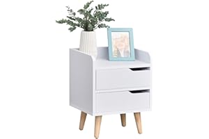 HOMCOM Mesa de Noche Multiusos Mesita Auxiliar para Sala de Estar o Dormitorio con 2 Cajones Espaciosos Patas Elevadas de Pino Diseño Moderno 33x28x42 cm Blanco