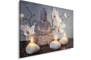 FEEBY FRAMES Feeby Impression Sur Toile Bouddha Culture 50x40 cm 1 pièce Tableaux Tableau Mural Image Moderne Photo Décoration Murale Artistique Photographie Design Chambre Salon Cuisine Bougies Fleurs Zen