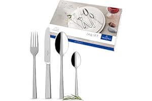 ‎VILLEROY & BOCH Villeroy & Boch Victor zestaw sztućców, 24-częściowy srebrny/platynowy, nadaje się do mycia w zmywarce, sztućce, noże, widelce, łyżki, luksusowy zestaw sztućców, stal nierdzewna