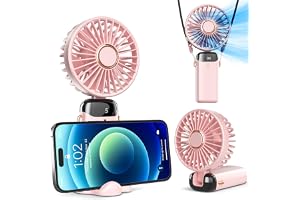 Koonie Portable Handheld Fan, Battery Operated Fan with Base, LED Display, 5 Speeds Hand Held Fan, 90° Adjustable Foldable De