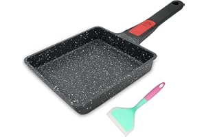 Bobikuke Tamagoyaki Poêle à omelette rectangulaire japonaise avec poignée amovible Compatible avec tous les types de feux, four et lave-vaisselle 19 x 16 cm