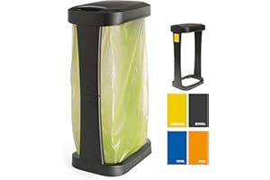 Hausfelder Müllsackständer mit Deckel, Gelber Sack Ständer mit Klappschwingdeckel, 1 x Müllsackhalter für Müllbeutel von 60l bis 120l, 76 x 46 x 30 cm, schwarz