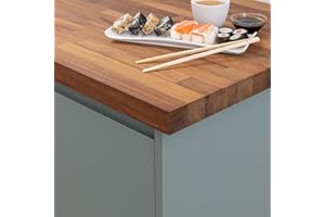 domli Solid Iroko Kitchen Worktop | 2000mm x 960mm x 40mm | Premium Wood Worktops | Iroko Wooden Timber Counter Tops | Cut to Size Customisation Available | Real Wood Block Stave Kitchen Countertop