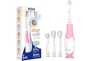 SEAGO Spazzolino Elettrico Bambini 0-6 Anni Spazzolino Da Viaggio con 4 Testine di Spazzolino Base a Ventosa e Luce di Osservazione a LED - Immagine Penguin SG-513, Rosa