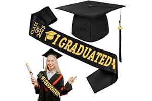 DTXYBC 3 Stück Doktorhut Bachelor Hut, Abschluss Hut, Absolventenhut, Doktorhut Set mit I GRADUATED Schärpe Schwarz und Datumsanhänger 2025, für Abschlussfeiern vom Studium, Universität, Hochschule