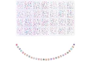 VEYLIN JOFONY Acrylic Letter Beads1400 Pcs Heart Letter Beads Colorful Alphabet Beads for Bracelet DIY Necklac Jewelry Making, Come with a Roll of Clear String(A-Z)