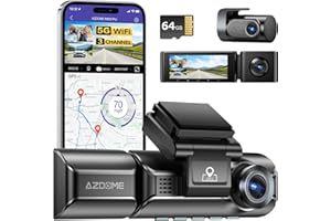 AZDOME 3 Canali Telecamera per Auto 5Ghz WiFi GPS 2K+1080P+1080P Dash Cam Super Visione Notturna, Modalità Parcheggio, Registrazione Loop, Super Condensatore, Supporto Massimo 256GB (M550Pro-3CH)