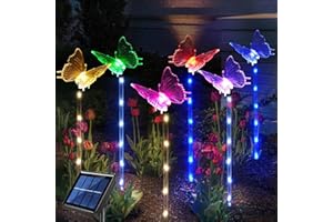 Abkshine Set of 6 Butterfly Solar Garden Lights, Waterproof Outdoor Color Changing Solar Decorative Butterfly Graden Ornaments for Yard Halloween Christmas Decorations,Unique Gardening Gifts for Women