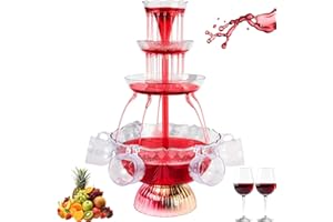 KENSBRO Fontaine de Fête Transparente à 3 Niveaux, Fontaine Cocktail avec 5 Gobelets Réutilisables, Socle éclairé par LED pour Jus et Vin, pour Pubs, Fêtes à la Maison et Fêtes d'anniversaire