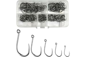 Dingbear 100-250 Pièces Ensemble Combiné D'hameçons de Pêche sans Ardillons - Hameçons De Pêche sans Ardillons en Acier au Carbone, Adaptés Aux Rivières, Lacs, Océans et étangs