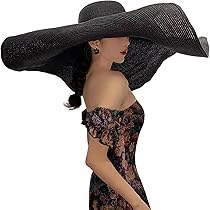 Cappello da sole in paglia biologica, da donna, pieghevole, tesa larga, arrotolabile, cappello da coda di cavallo, cappello estivo, Nero , Taglia unica