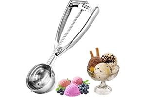 Cuillère à Crème Glacée, MXJFYY Cuillère à Glace en Acier Inoxydable, 6.3CM Boules Cuillère à Crème Glacée 304 en acier inoxydable Réutilisable avec Gâchette et Poignée Confortable pour Cookies, Melon