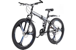 BSTSEL 24 26 27.5Inch Adult Folding Mountain Bike, Dual Suspension Mens Mountain Bikes with 3-Spoke Wheel, 21 Speed Mens and Womens Foldable Mountain Bicycle