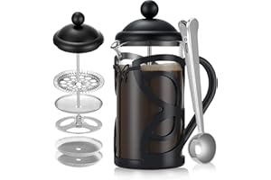 MaxMiuly Small Cafetiere 1 Cup/350ml,Heat Resistant Borosilicate Glass French Press with Stainless Steel Replacement Filters and Coffee Scoop (Black)