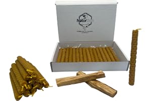 25 Velas de Miel de Abeja + Palo Santo para Rituales 100% Natural Cera Pura(25 Velas 11,5 cm x .1 cm aprox. y 2 Palo Santo) - Hechas a Mano - Origen España Sierra de La Culebra Zamora - SIN PARAFINA