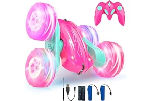 Rodzon Ferngesteuertes Auto Crawler 3 4 5 6 7 8 9+ Jahre Mädchen Spiele RC Auto mit LED Blinken Spielzeug Mädchen Geschenke Kinder Toy 2.4Ghz 4WD 360° Flip RC Car mit 2 Aufladbarer Batterien (Rosa)