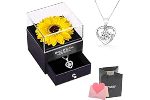 OIOYLEY Squisita scatola regalo di girasole conservata con collana a forma di cuore, per donne per San Valentino, festa della mamma, anniversario, compleanno per mamma, sorella, moglie