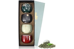 Tasse à Thé en Céramique, Tasse à thé en céramique japonaise , 4 Tasses à Thé Service à Saké Chinois/Japonais Service à Thé Kung Fu Asiatique pour la Maison, Le Bureau, Les Cadeaux, Les Tasses à