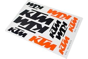 BISOMO KTM - Adesivi adesivi, dimensioni: 17,2 x 24,8 cm, logo Bike Industries su arco, impermeabile, bicicletta, bici da strada, arancione/nero, 10 pezzi