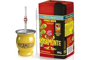 ‎YERBOX Yerba Mate Tee Set: Rosamonte Seleccion Especial 1kg + Geschenk Probe (40g) | Edelstahl Mate Becher Gelb (Kalebasse), Strohhalm (Bombilla) |Reich an Antioxidantien und Vitaminen |