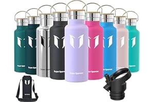Super Sparrow Gourde Isotherme - Bouteille Isotherme - 350ml/500ml/ 620ml/750ml/1L - Étanche Sport Gourde INOX Bouche Standard - Gourde Enfant sans BPA- Pour Plein Air & Quotidien - Avec 2 Bouchons
